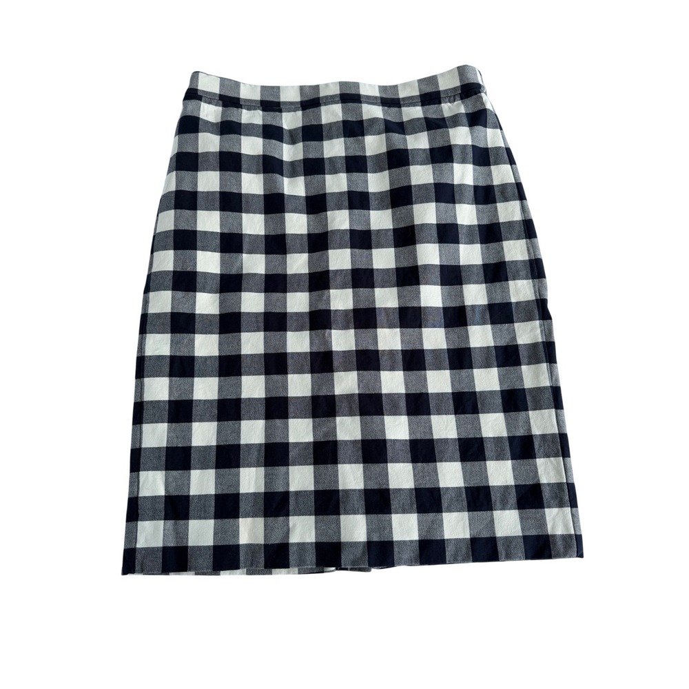 J. Crew The Pencil Skirt Navy Blue White Gingham Plaid Cotton Size 8T 8 Tall